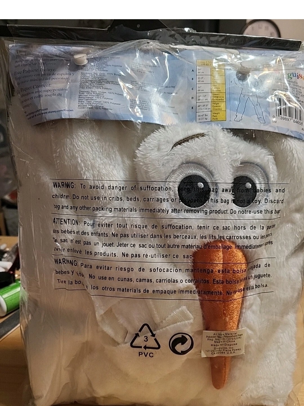 Disney Frozen Olaf Child Costume Disguise for Toddlers Size 4-6 #4012 - Picture 3 of 3
